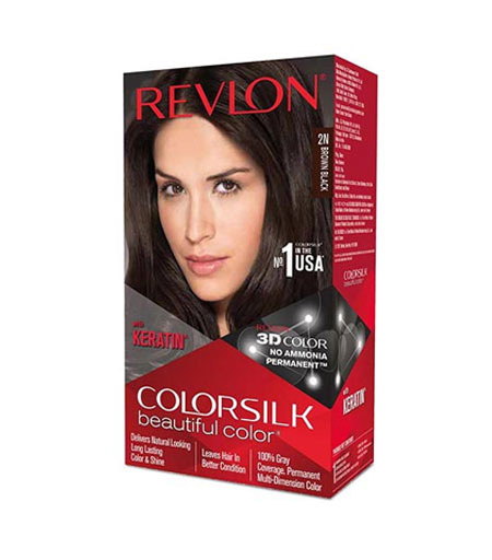 Revlon Colorsilk Beautiful Hair Color Brown Black 2N box with hair dye kit