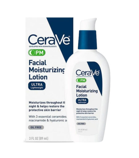 CeraVe PM Facial Moisturizing Lotion 89ml – Lightweight, oil-free night moisturizer with niacinamide and hyaluronic acid - Watsans.lk