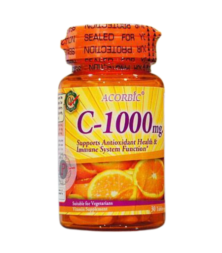 Acorbic Vitamin C-1000mg 30 Capsules bottle – immune support and antioxidant supplement