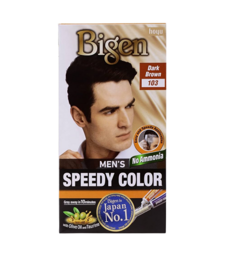 Bigen Men’s Speedy Hair Color 103 Dark Brown box and applicator comb
