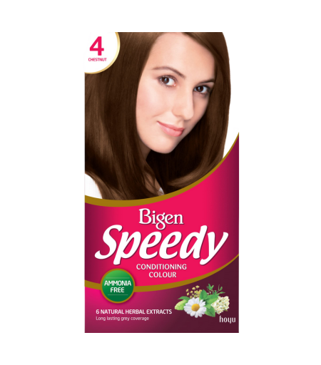 Bigen Speedy Conditioning Hair Color – 4 Chestnut Box and Components