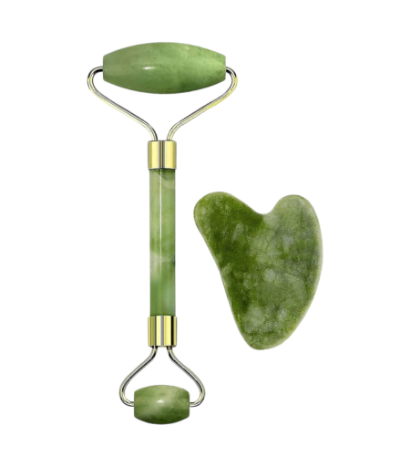 Natural Jade Face Massage Roller and Gua Sha Stone Set – Facial Sculpting Tools