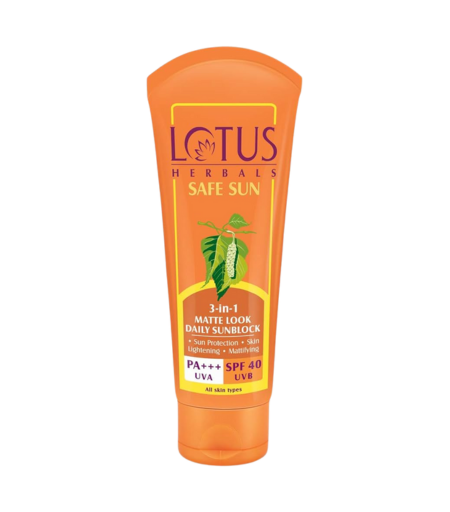 Lotus Herbals Safe Sun 3-in-1 PA+++ SPF-40 Matte Look Daily Sunscreen 50g – Lightweight Non-Greasy Sunscreen in Sri Lanka