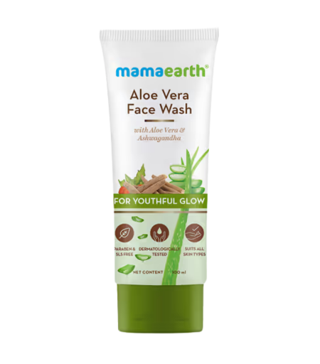 Mamaearth Aloe Vera Face Wash with Ashwagandha | Dirt & Excess Oil Cleanser 100ml