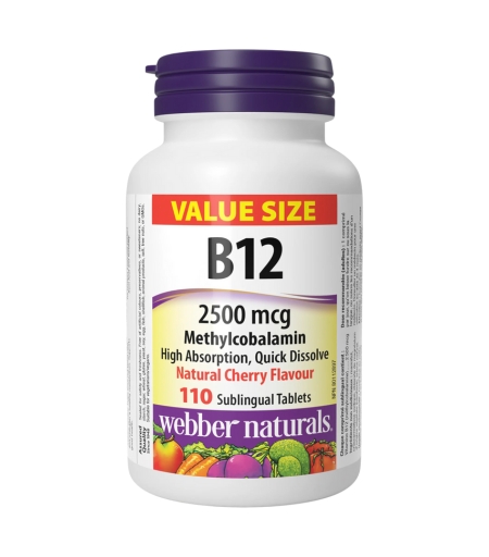 Webber Naturals Vitamin B12 2500 mcg Methylcobalamin, 110 Sublingual Tablets