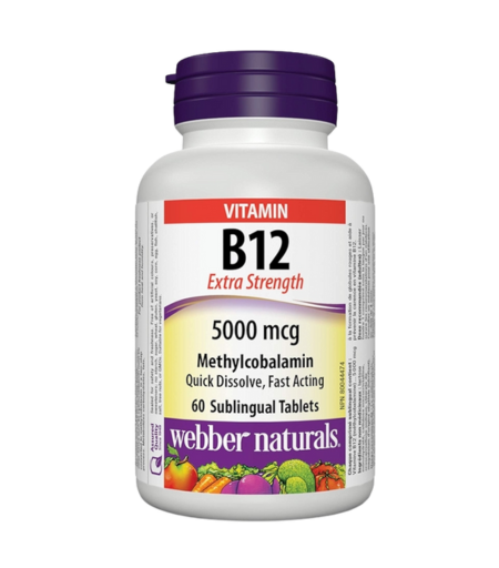 Webber Naturals Vitamin B12 5000 mcg Methylcobalamin, 60 Sublingual Tablets