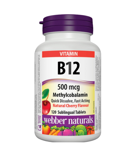 Webber Naturals Vitamin B12 500 mcg Methylcobalamin, 120 Sublingual Tablets 