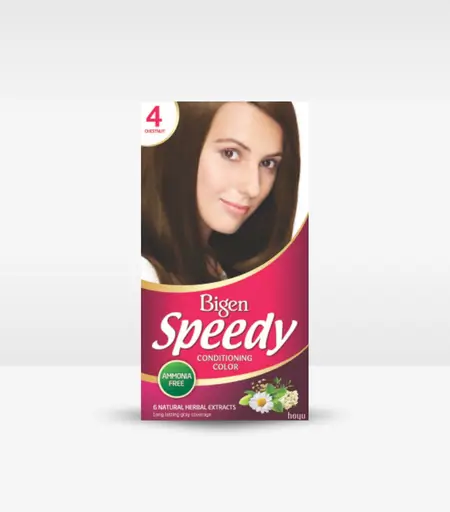 Bigen Speedy Conditioning Hair Color – 4 Chestnut Box and Components