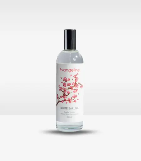 Evangeline White Sakura Perfume 100ml bottle with floral design