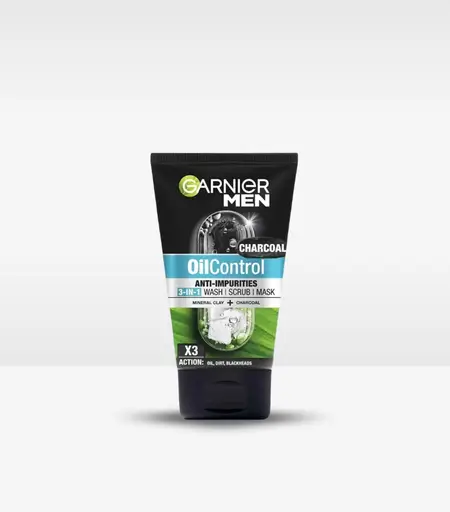 Garnier Men Oil Control Charcoal 3 in 1 Face Wash 100ml – Cleanser, Scrub & Mask in Sri Lanka