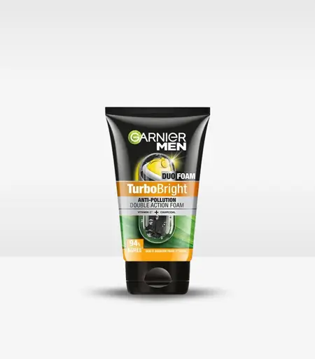 Garnier Men Turbo Bright Double Action Face Wash 100g – Charcoal and Clay Cleanser