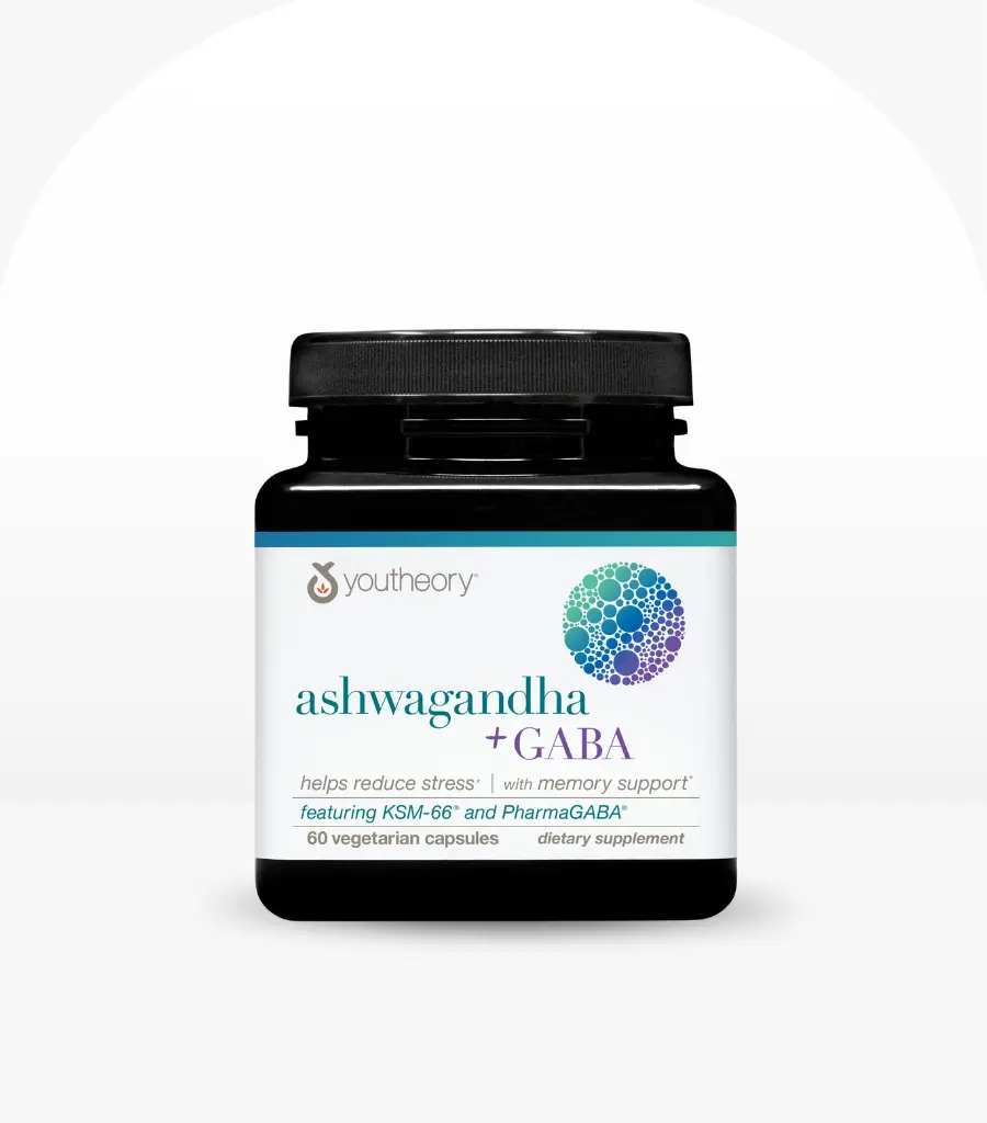Youtheory Ashwagandha + GABA 60 Capsules pack shot
