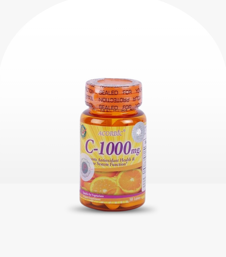 Acorbic Vitamin C-1000mg 30 Capsules bottle – immune support and antioxidant supplement