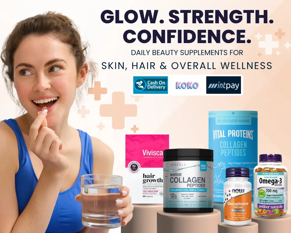 Daily beauty supplements for skin, hair and overall wellness in Sri Lanka – collagen, glutathione, vitamins and hair growth supplements available at Watsans.lk
